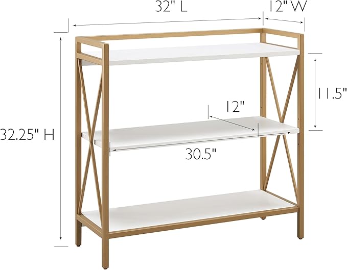 Leick Home Claudette Bookshelf, Satin Gold, 3 Shelves, Easy Assembly, 12 in D x - Image 3