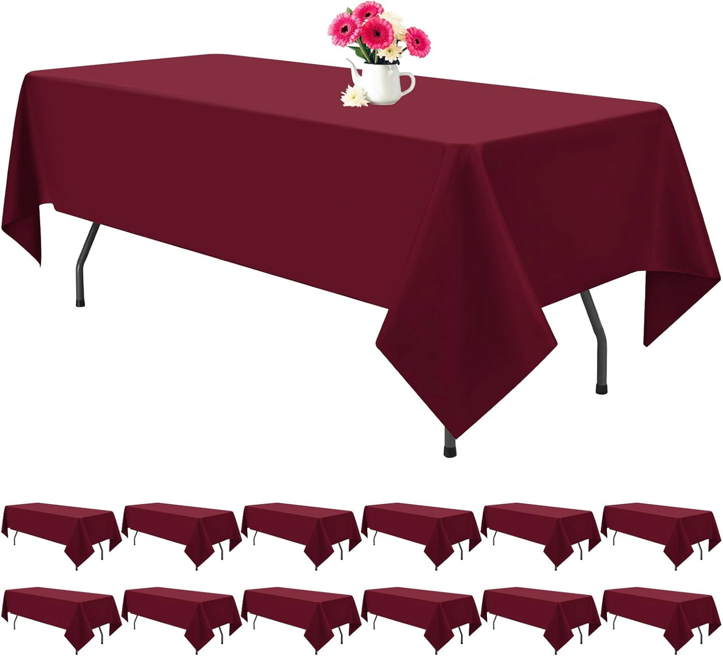 12 Pack Burgundy Tablecloths for Rectangle Tables 60 x 102 Inch Polyester Tablecloth 6 Foot Rectangle Table Cloth Wrinkle Resistant Washable Fabric Table Cover for Party Wedding Banquet Events
