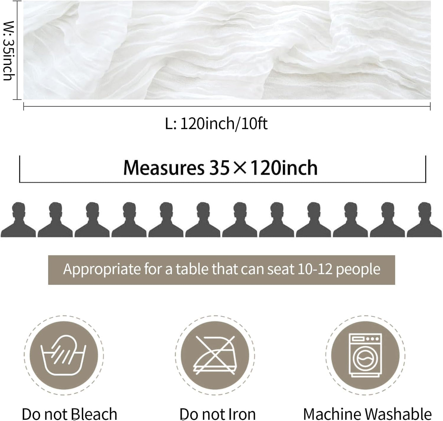 6 Pack White Cheesecloth Table Runner - 10Ft Gauze Cheese Cloth Table Runner 35x120 Inch Long Romantic White Table Cloth for Wedding Bridal Baby Shower Boho Table Decoration