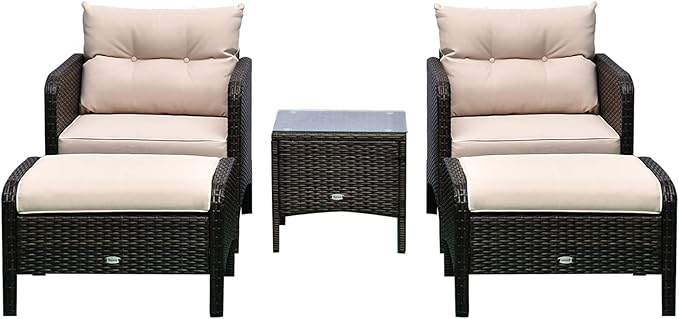Outsunny 5 Pieces Rattan Wicker Lounge Chair Outdoor Patio Conversation Set - Image 6