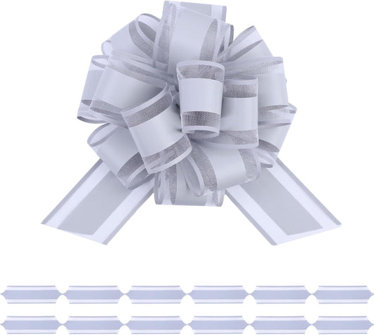 6Pcs 6inch Pull Bow Gift Wrapping,Pull Bow For Gift Basket, Gift Bag Box Wrapping Decor, Valentines Day, Birthday, Anniversary, Wedding, Flower Packaging (Gray)