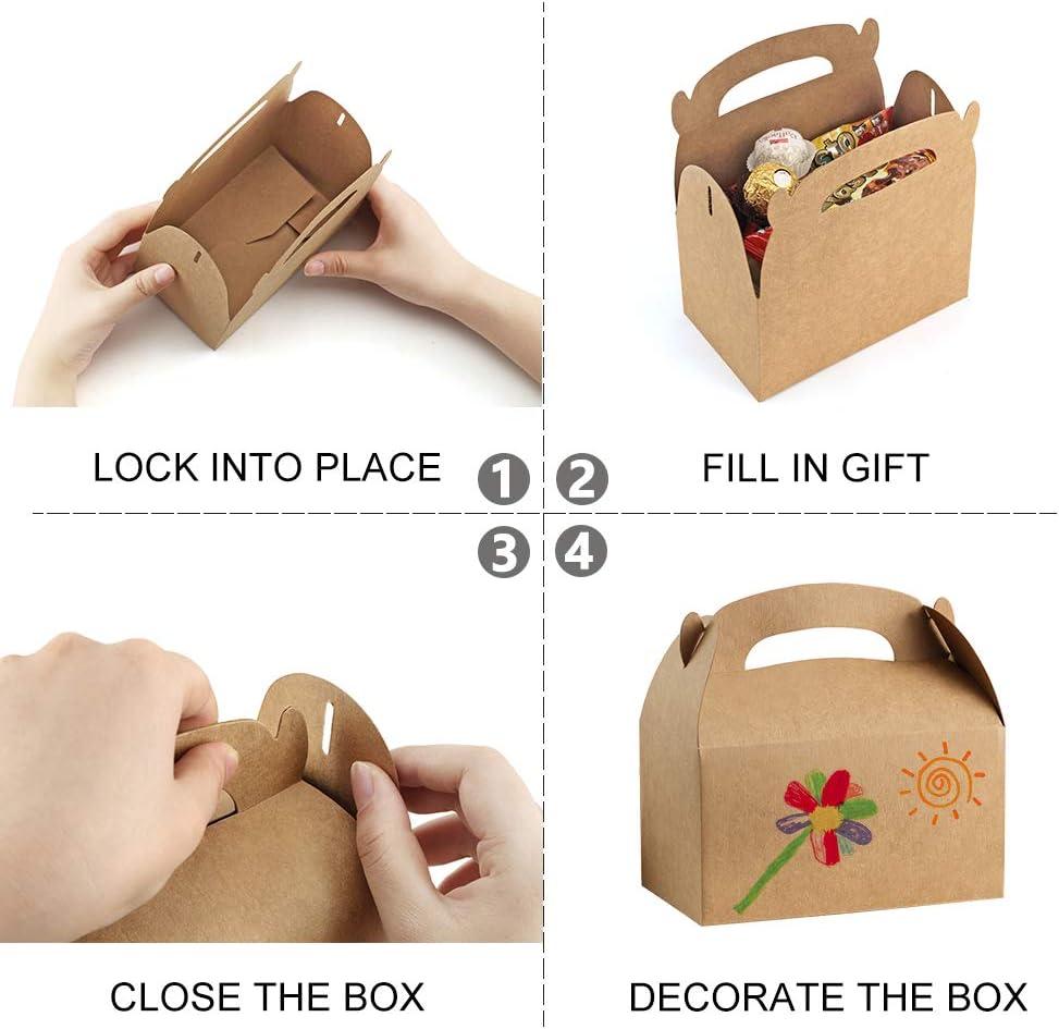 ValBox Treat Boxes 30 Pack Brown Kraft Paper Gable Gift Boxes - Goodies Favor Box for Kids' Birthday Party, Wedding, Baby Shower, 6.2 x 3.5 x 3.5 Inches