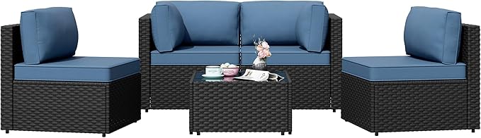 Shintenchi 5 Pieces Outdoor Patio Sectional Sofa Couch, PE Wicker Furniture Sets - Image 8