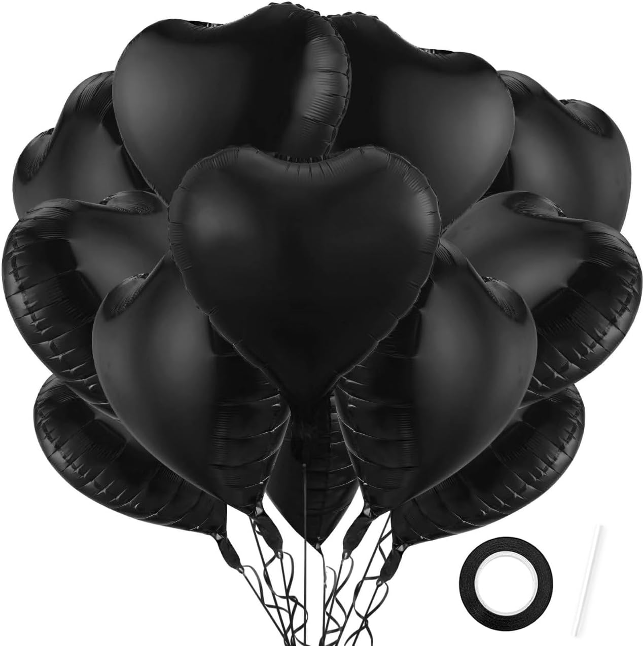 12Pcs Black Heart Balloons, 18 Inch, Love Balloons for Valentine's Day, Wedding, Birthday Decorations