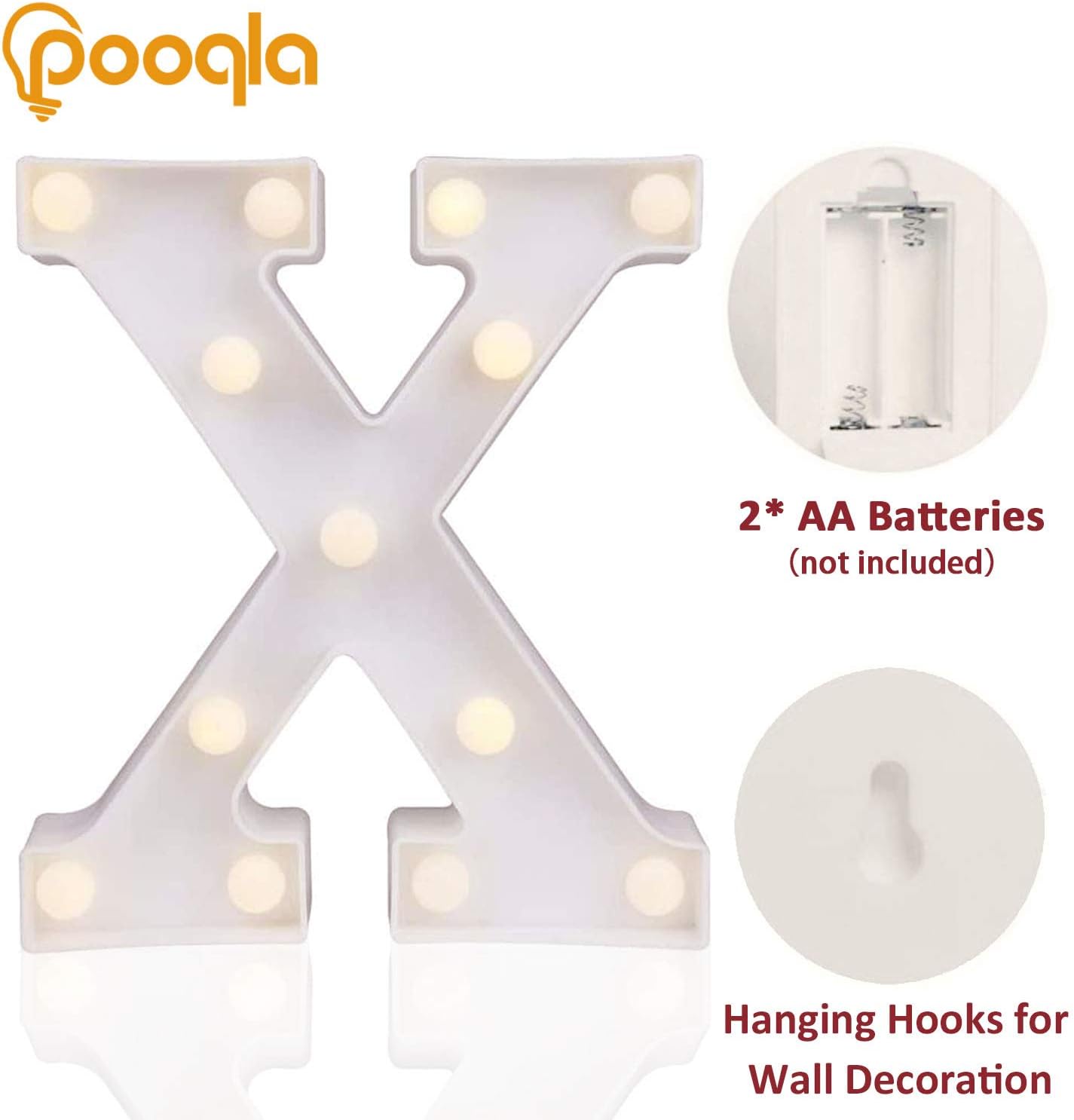 Pooqla LED Marquee Letter Lights Sign, Light Up Alphabet Letter for Home Party Wedding Decoration X