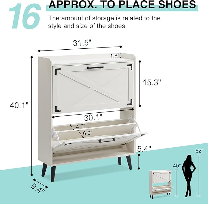 Barnyatoh Shoe Storage Cabinet, Farmhouse Shoe Organizer - Image 2