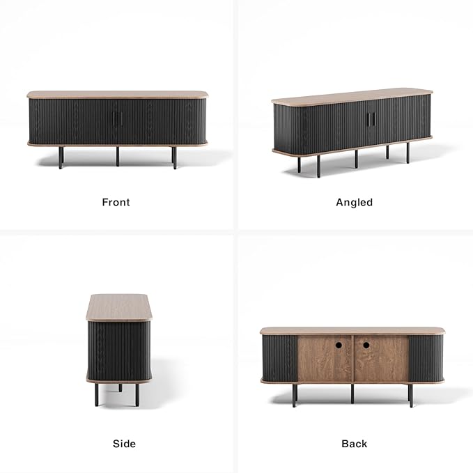 55''W Black Cabinet with Storage, Media Console, Tambour TV Stand, Television - Image 8