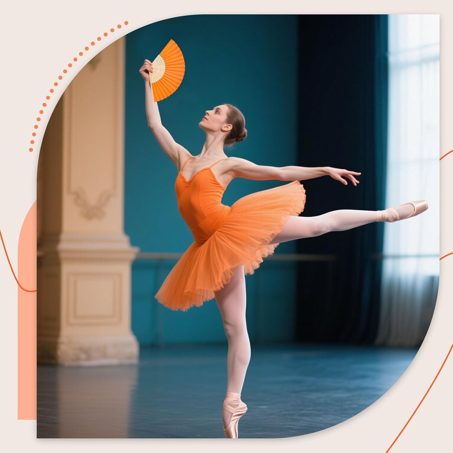 JOHOUSE 12 Packs Paper Folding Hand Fans, 8.3 Inch Orange Paper Fans Handheld Decorative Accessories for Wedding, Outdoor Party Favors, Bridal Shower DIY Decoration Photography Props