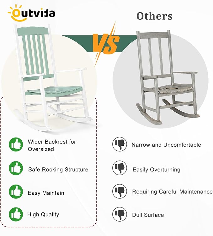 Outvita Outdoor Rocking Chair, Solid Wood High Back Rocker, All Weather Lounge - Image 4