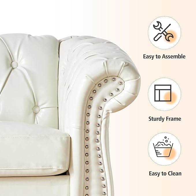 Mid-Century 2 Seater Sofa, Faux Leather Loveseat - Image 3