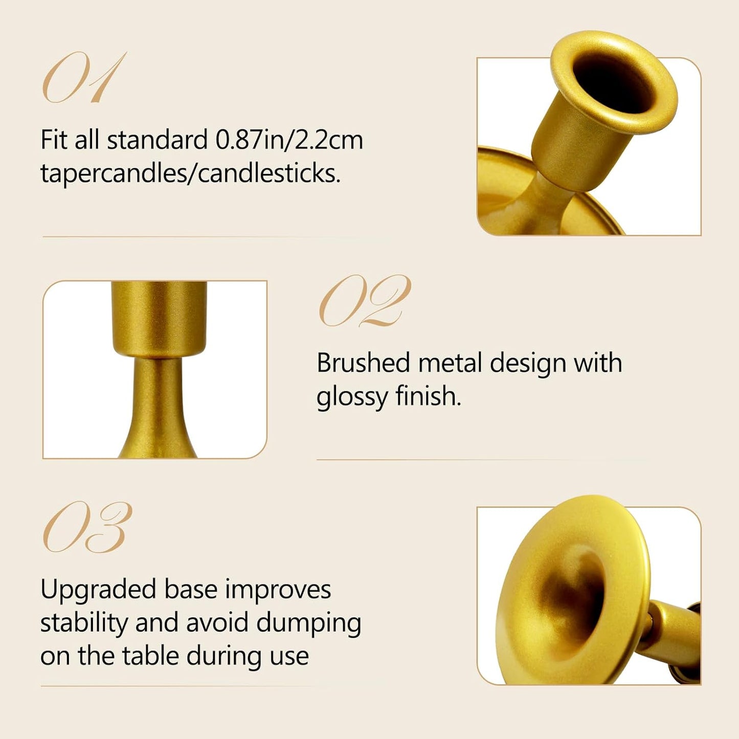 Candlestick Holders 2 PCS Short Metal Taper Candle Holders, KSWING Gold Candle Stick Holders Set, Perfect for Table Centerpiece Mantel Party Wedding Christmas Home Decor, Set of 2