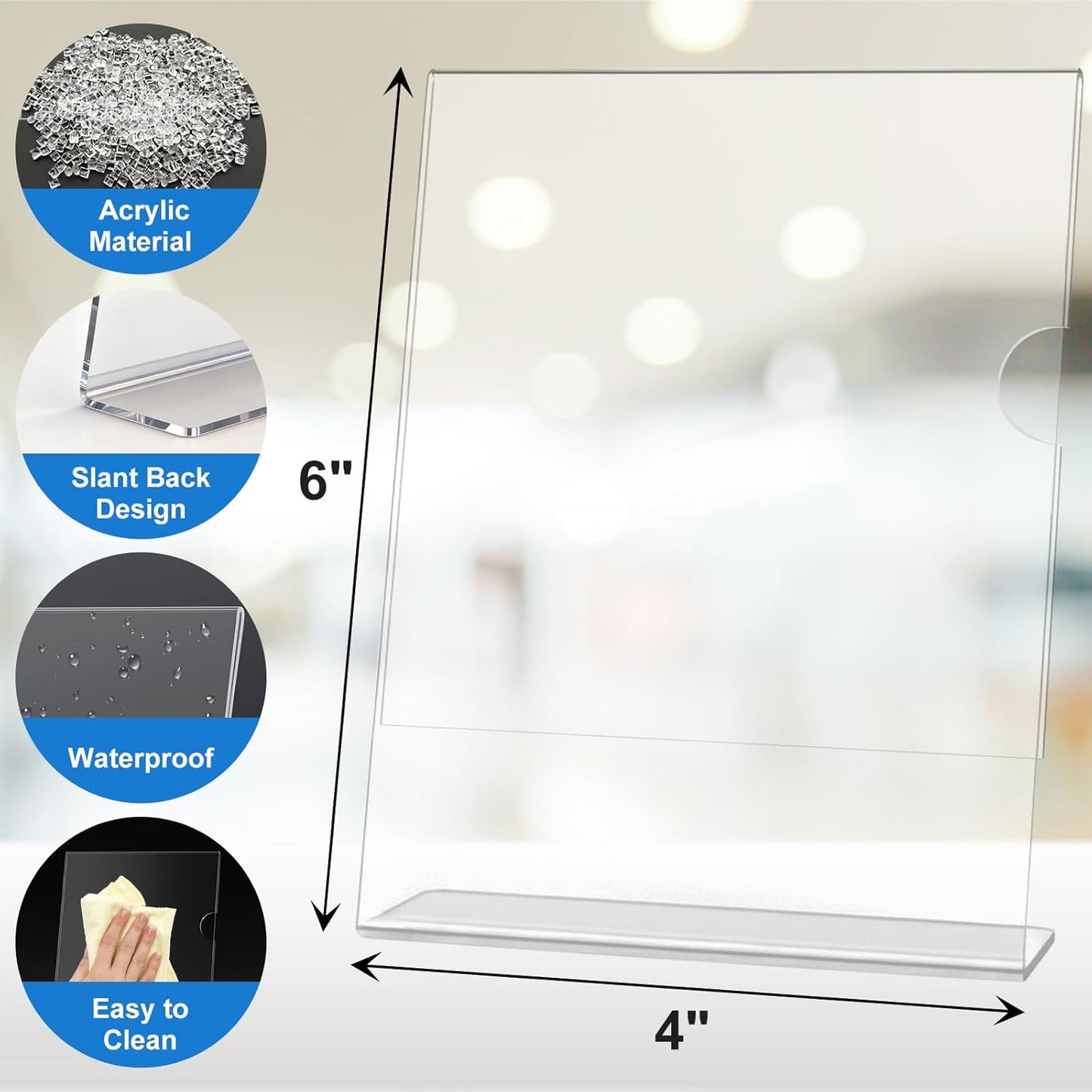 10 Pack Acrylic Sign Holder 4 x 6, L-Shape Clear Plastic Display Stand for Tabletop, Acrylic Stands for Flyers, Table Paper Holder, Vertical Sign Holder 4x6 for Restaurants, Office and School (Slant 10 Pack 4x6)