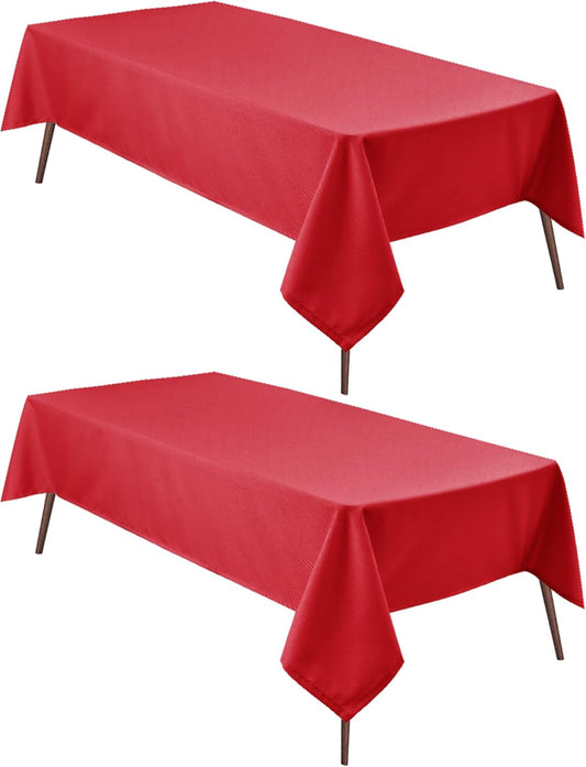 Hiasan 2 Pieces Red Tablecloth Rectangle - Wateproof and Spillproof Kitchen Christmas Washable Polyester Table Cloth for Dining Room, 60 x 120 Inch