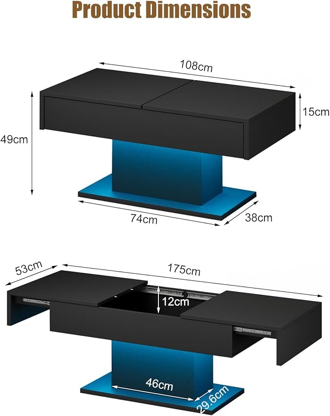 HedoAjim Black LED Coffee Table - Image 2