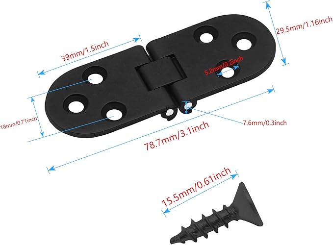 Piutouyar 4PCS Butler Tray Heavy Duty Folding Flip Top Hinge 180 Degree Round - Image 2
