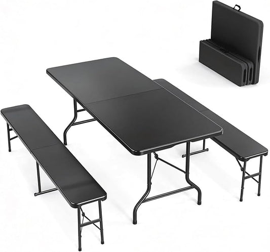 VINGLI Picnic Table Set with 2 Benches, 6 Feet Camping Table Chair Set by VINGLI