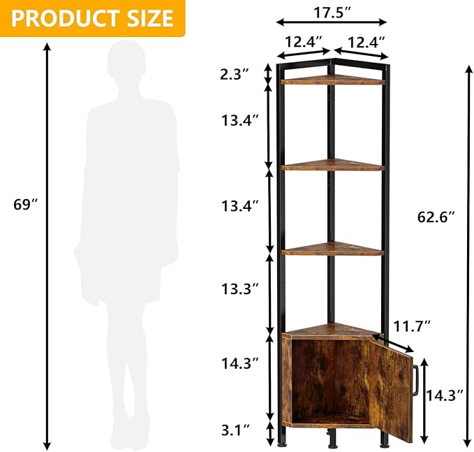 Furnulem Corner Shelf, 5-Tier Corner Cabinet - Image 2