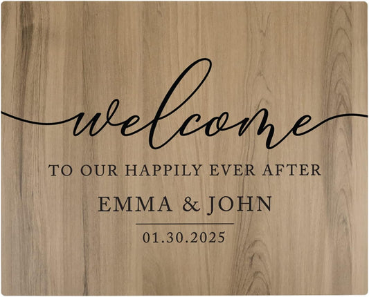 Andaz Press Personalized Large Wooden Welcome Sign for Wedding Rustic Welcome Sign 16" x 20" Custom Names Happily Ever After Wedding Signage English Oak MDF Wood Finish Reception Indoor Outdoor Signs