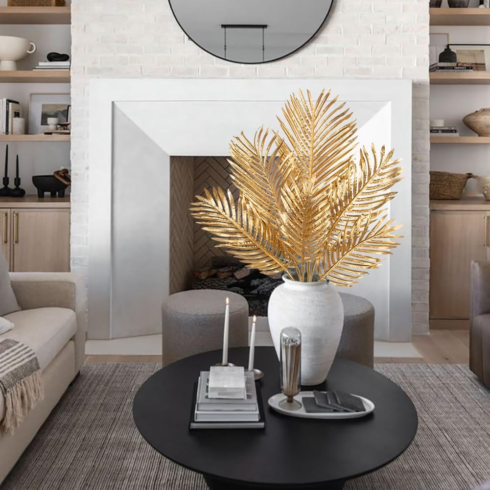 DILATATA Large Faux Gold Palm Leaves – Artificial Tropical Areca Palm Fronds for Floral Arrangements, Party Centerpieces, Home & Event Decor