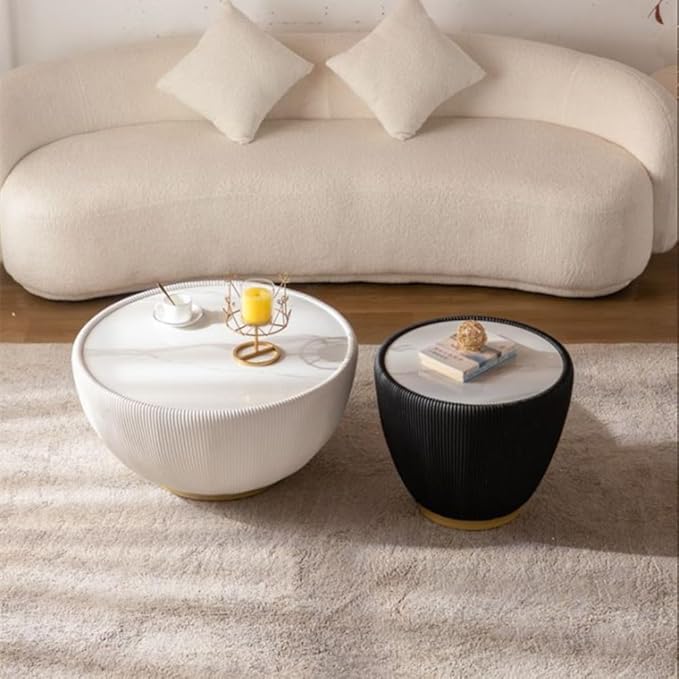 SSLine Bowl-Shape Coffee Table Modern Sintered Stone Top Coffee Table in Cream - Image 7