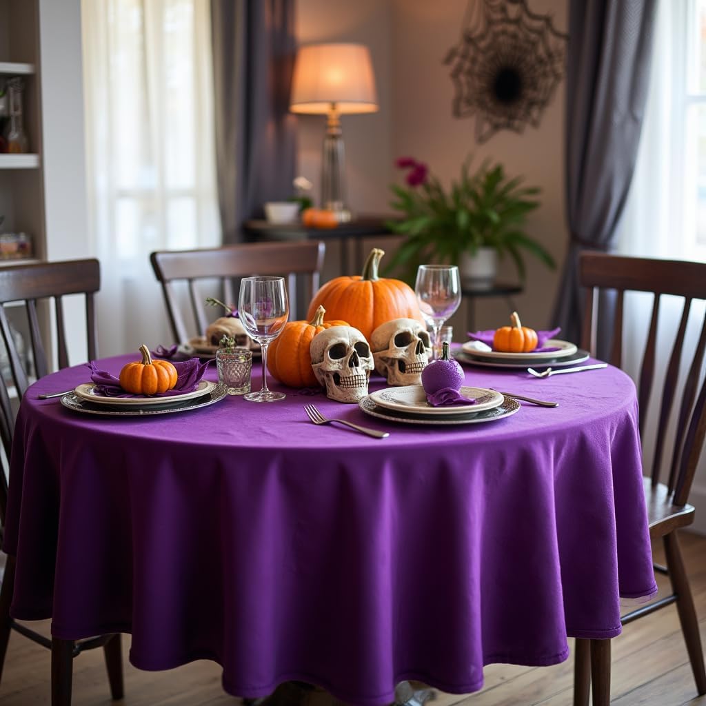 sancua Round Tablecloth - 80 Inch - Water Resistant Spill Proof Washable Polyester Table Cloth Decorative Fabric Table Cover for Dining Tables, Buffet Parties and Camping, Purple