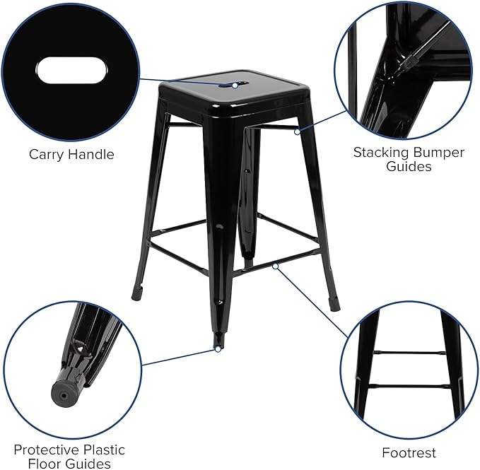 Flash Furniture Lily 24" High Metal Counter-Height, Indoor Bar Stool in Black - Image 6