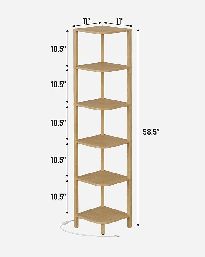 TUTOTAK Corner Shelf with LED Light, 6-Tier Corner Bookshelf - Image 2