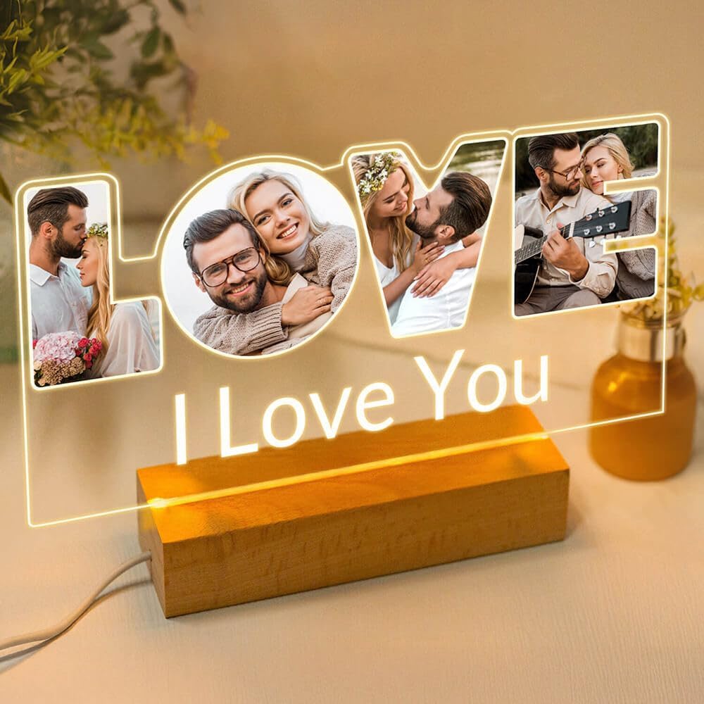 Personalized Anniversary Couple Gifts for Women Men, Custom Picture Frames with Photo, Customized Photo Frame with Night Light, Personalized Birthday Gifts for Her Him Girlfriend Boyfriend