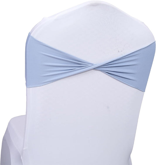 MDS Pack of 200 Spandex Chair Sashes Bows Elastic Stretch Dining Chair Bands Ties Without Slider Buckle Universal fits for Wedding Baby Shower Birthday Party Banquet Event Decoration - Baby Blue