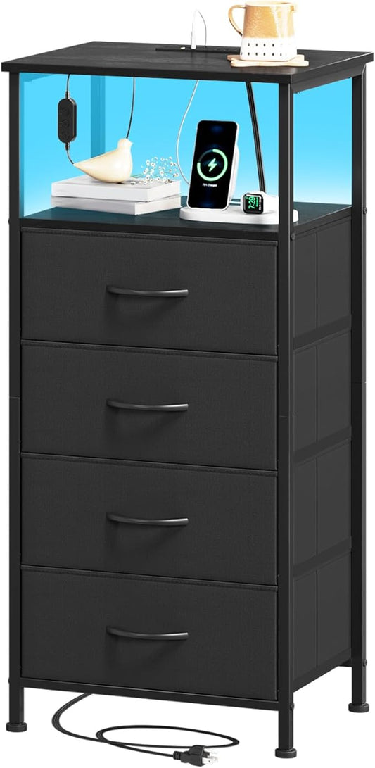 Somdot Black Nightstand with Charging Station and LED Light by Somdot