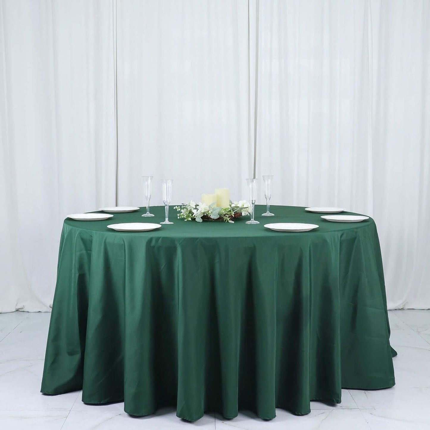 Efavormart Round Tablecloth, 132 Inch Stain & Wrinkle Resistant Washable Table Cloth, Decorative Polyester Fabric Table Cover for Banquet, Wedding, Dining- Hunter Green