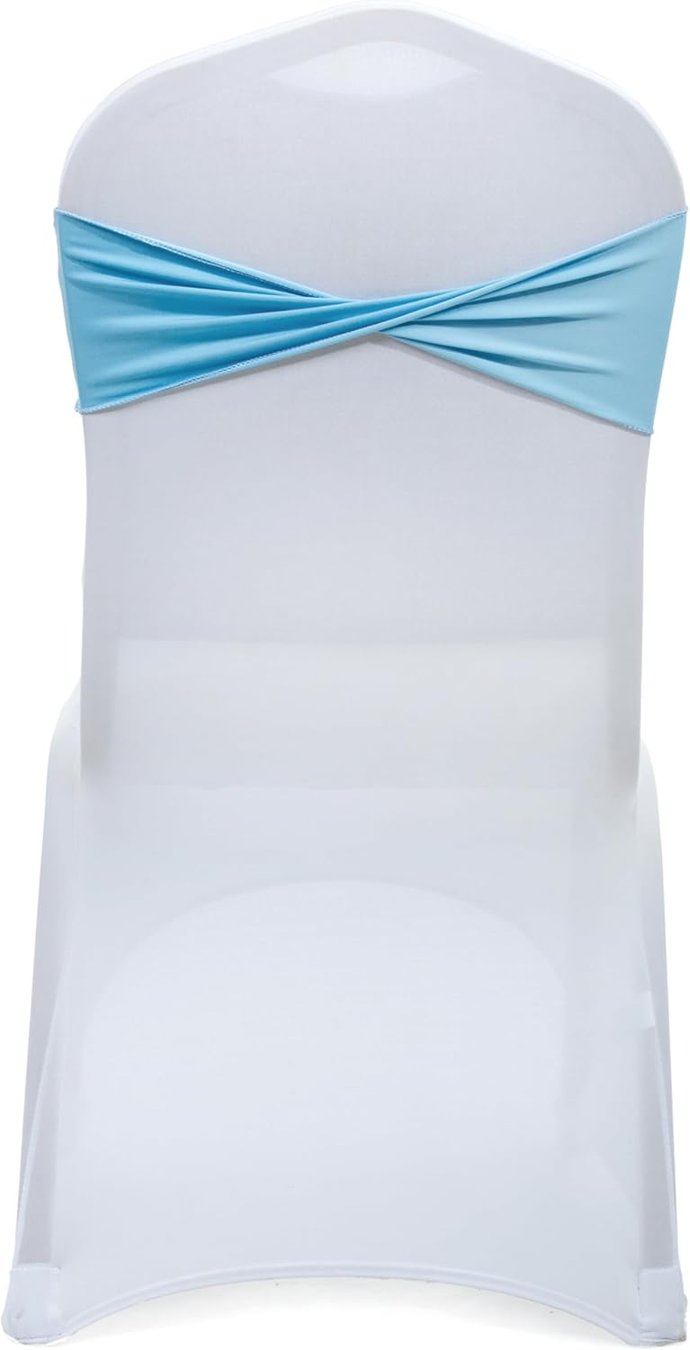 MDS Pack of 25 Spandex Chair Sashes Bows Elastic Stretch Dining Chair Bands Ties Without Slider Buckle Universal fits for Wedding Baby Shower Birthday Party Banquet Event Decoration - Blue