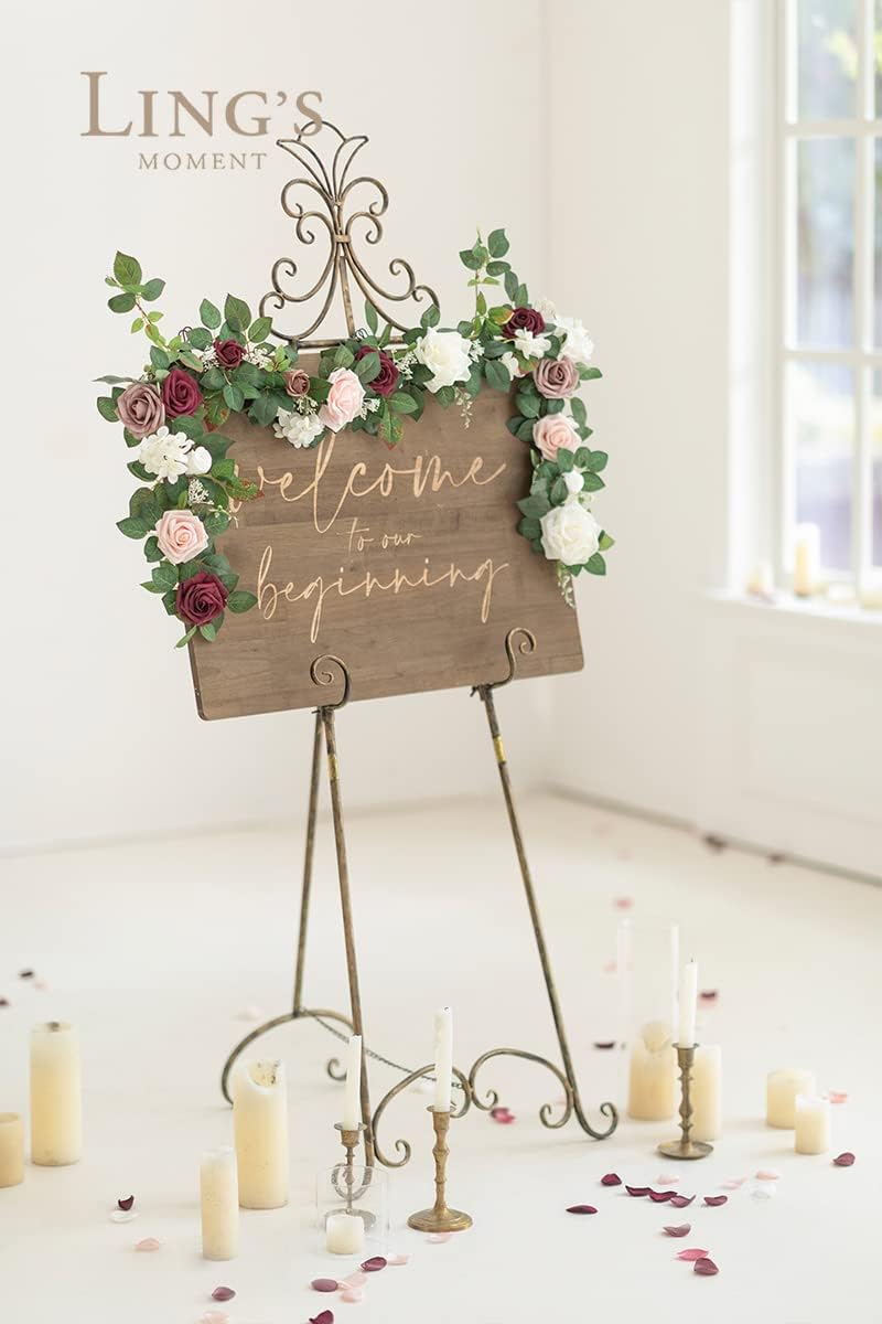 Ling's moment 5FT Dusty Rose Artificial Flower Garland Blush Rose Leaves Floral Garland Arch Flowers Vine for Wedding Party Backdrop Decor Mantel Home Table Centerpieces Wall Decorations Cream