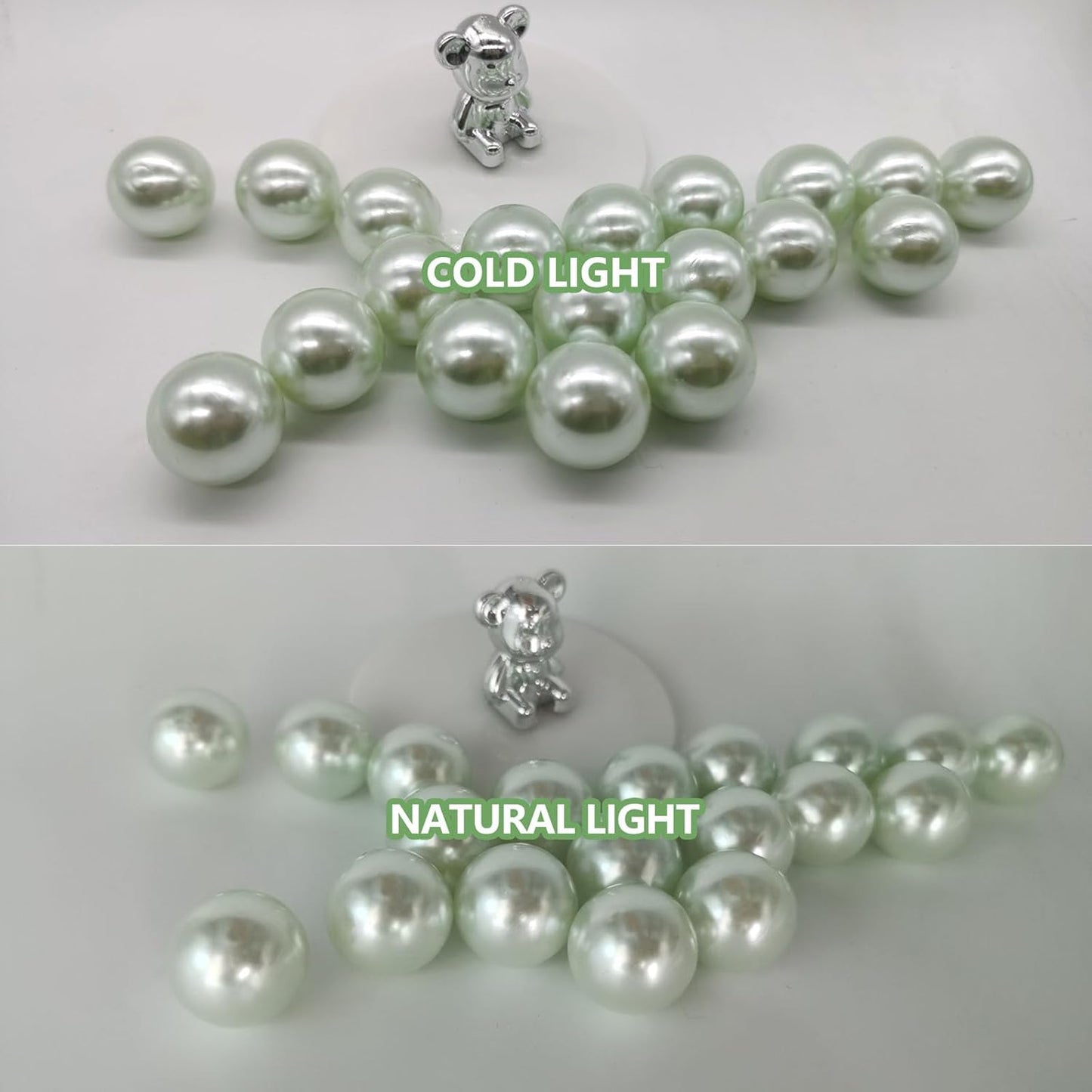 100PCS Light Green Faux Pearls Beads for Centerpiece Vases, Vase Filler Faux Pearls, No Holes Filler Beads for Easter Party Anniversary Birthday Wedding Table Decor, 14/20/30mm