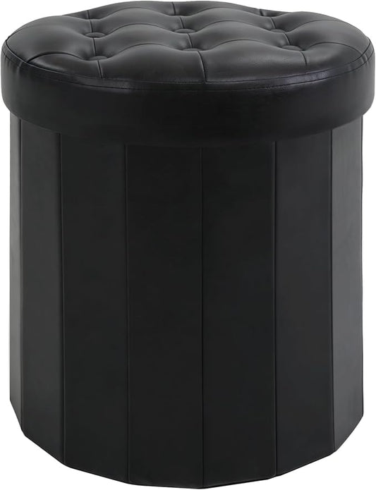CAROLMADE Round Storage Ottoman, PU Leather Folding Footrest Stool by CAROLMADE