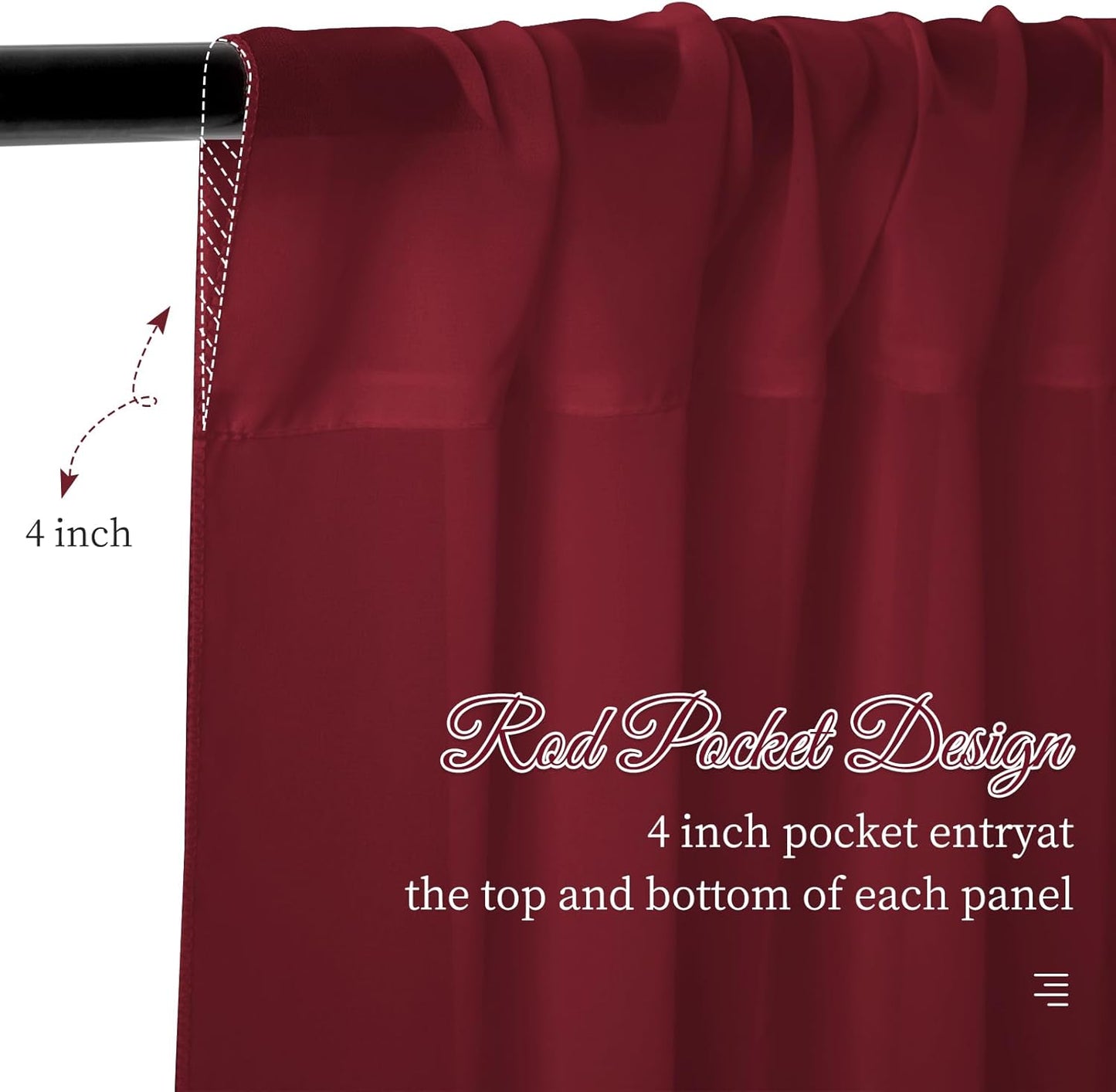 6 Panels Burgundy Wedding Ceiling Drapes 5ftx20ft Ceiling Drapes Chiffon Fabric Arch Draping Sheer Curtains Soft Drapery Draping Wedding Ceiling Decorations for Party Ceremony Stage Swag
