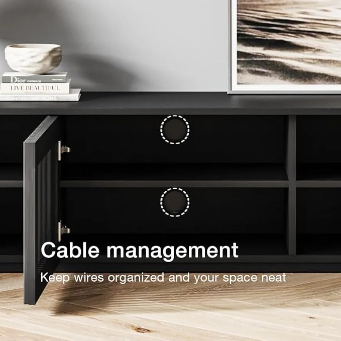 POVISON Mid Century Modern Wood Slatted TV Stand - Image 8