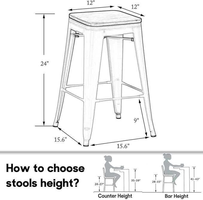 HAOBO Home 24" Backless Metal Counter Stool Height Bar Stools, Barstools - Image 2