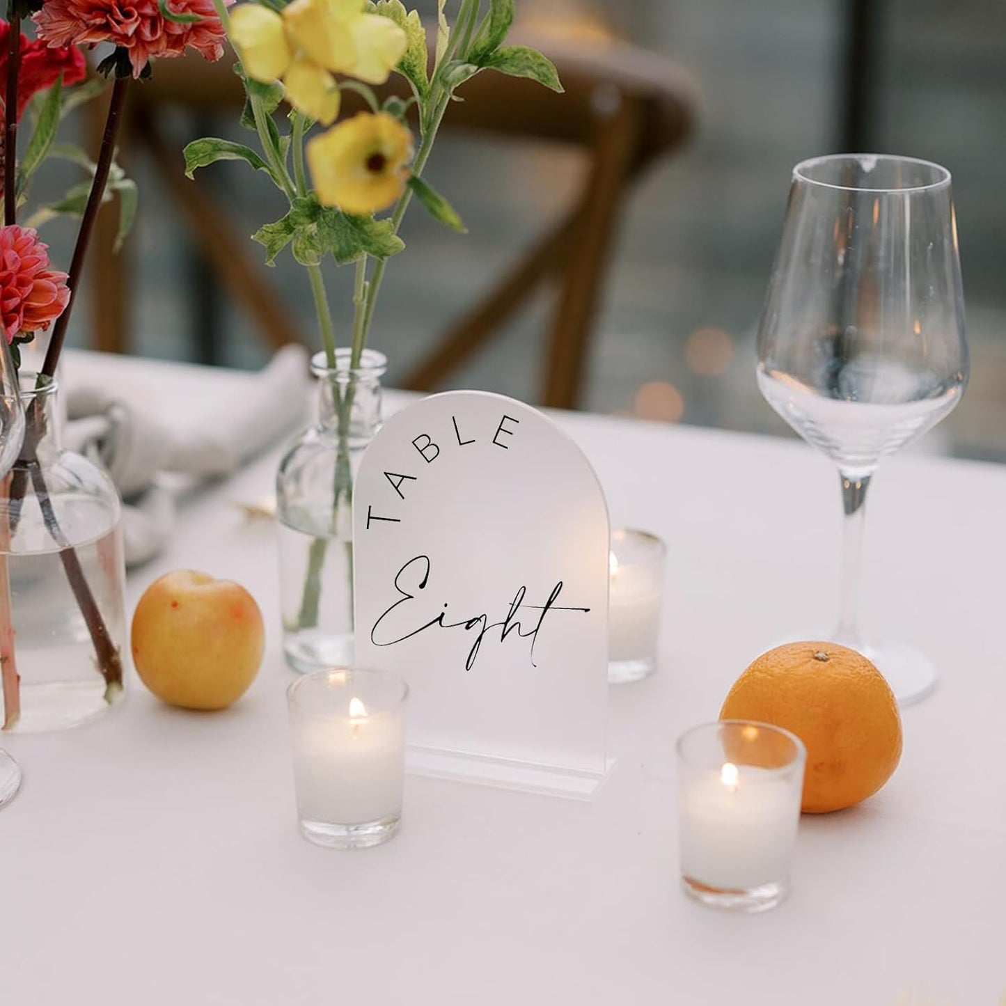 JINMURY Frosted Arch Wedding Table Numbers 1-15 with Stands, 5x7 Inch Frosted Arch Acrylic Sign with Black Letters, Arched Acrylic Table Numbers for Wedding Reception