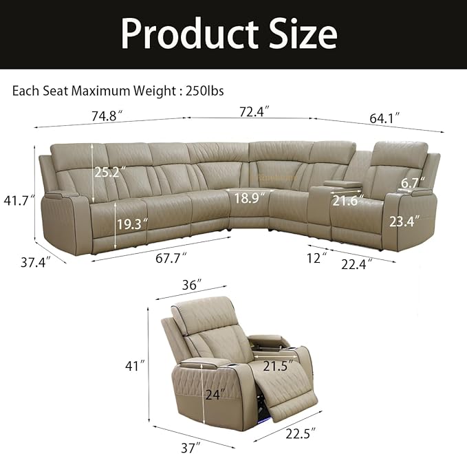 A Ainehome Furniture Reclining Sectional Sofa Set, Breathing Leather Furniture - Image 2