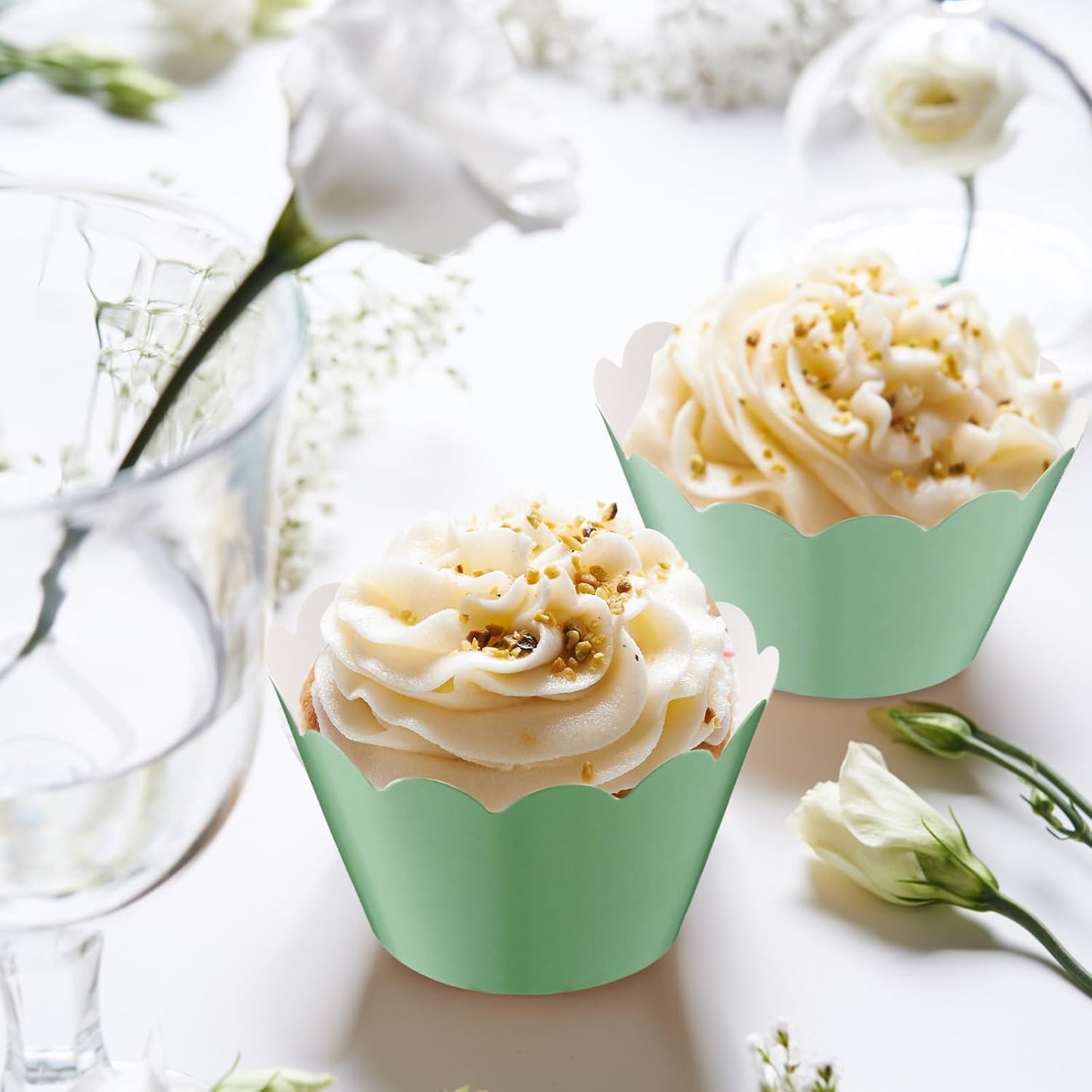 Domensi 100 Pcs Sage Green Cupcake Wrappers Rustic Cupcake Liners Baking Cups Baking Liners for Spring Summer Wedding Bridal Baby Shower Birthday Party Supplies Dessert Decoration