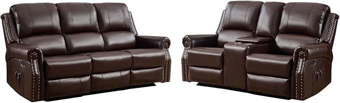 EBELLO 2 Pieces Power Reclining Sofa Set, Faux Leather Reclining Living Room - Image 8