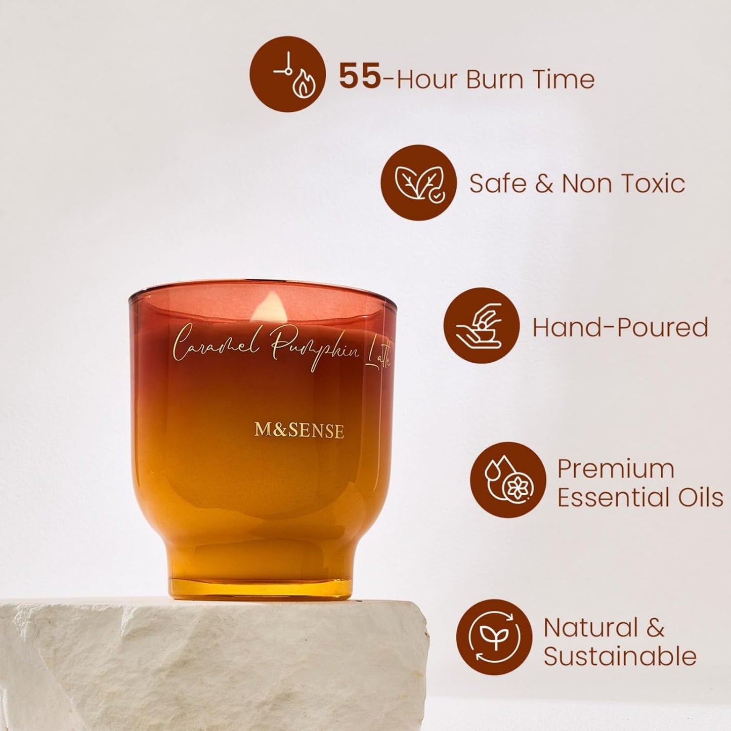 M&SENSE 9.88oz Natural Soy Wax Jar Candle with Wooden Wick | Caramel Pumpkin Latte Scent | 55-Hour Burn & Long-Lasting Burn | Housewarming Gift for Men and Women