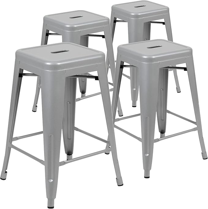 Flash Furniture Lily 24" High Metal Counter-Height, Indoor Bar Stool in Silver by FlashFurniture