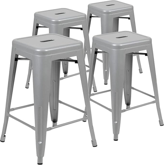 Flash Furniture Lily 24" High Metal Counter-Height, Indoor Bar Stool in Silver by FlashFurniture