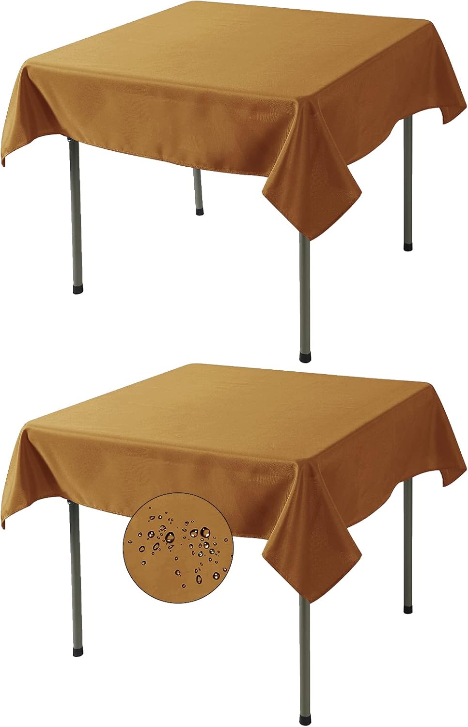 Fokitut 2 Pack Waterproof Square Tablecloth, 52x52 Inch, Stain Resistant and Wrinkle Polyester Table Cloth, Fabric Table Cover for Kitchen Dining, Wedding, Party, Holiday Dinner-Gold