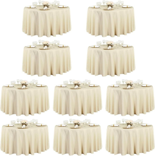 LTC LINENS 10 Pack 120 Inch Round Tablecloth Beige for 60 Inch Round Table - Bulk Round Table Cover - Washable, Wrinkle Resistant Polyester Fabric Cloth for Wedding, Party
