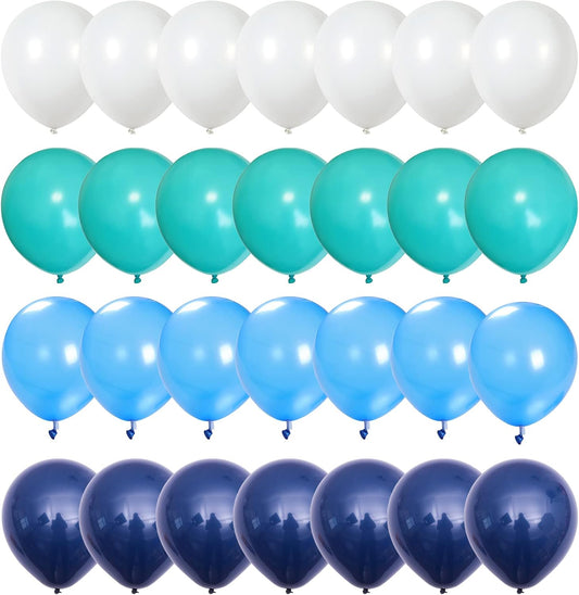 Blue White Balloons, 50 Pcs 12 Inch Teal Blue Navy Blue Light Blue Matte White Latex Balloons, Turquoise Blue White Aqua Balloon for Girls Boys Birthday Baby Bridal Shower Wedding Party Decorations