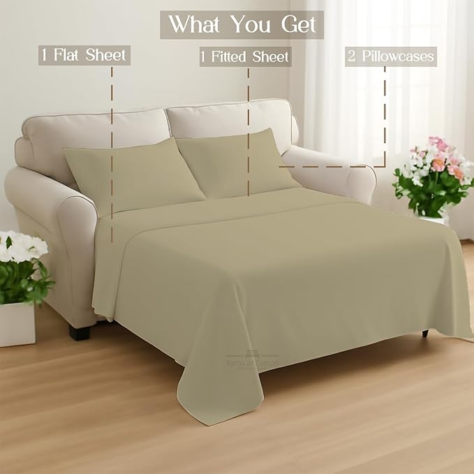 Sleeper Sofa Bed Sheet, 100% Cotton 400 Thread Count, 4 Piece Set, Deep Pocket - Image 8