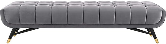 Modway Adept Mid-Century Modern Velvet Upholstered Tufted Accent Bench in Gray by Modway